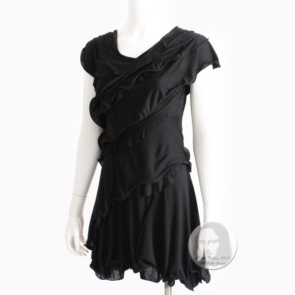 Nina Ricci Dress Mini LBD Little Black Dress Asymmetric Ruffles Size 34 Italy - Picture 5 of 9